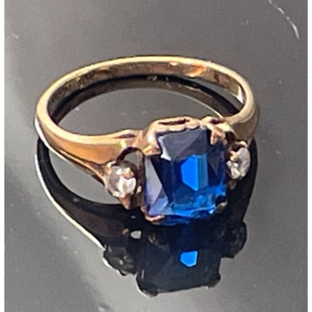 Vintage Dason 10k Yellow Gold Blue & Clear Stone Ring Size 5 2.0 Grams